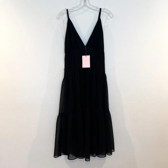 Fame and Partners Black V Neck Strappy Adjustable Tiered Classic Mini Dress NWT - Picture 2 of 11